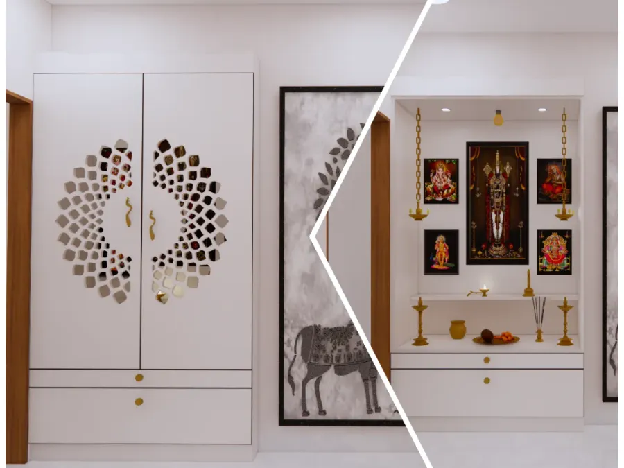 Pooja Unit interior design by Lamek Interiors, Chennai